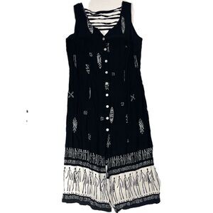 R&K Black White Sleeveless Maxi Dress 14W Bohemian Indie Beach Hippie Witchy 90s